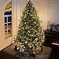 Kinsley 7.5ft Prelit Aritificial Christmas Tree with 4130 Branch Tips, 600 Warm Lights and Metal Stand, 59" Wide Realistic Traditional Christmas Tree with Lights by Naomi Home