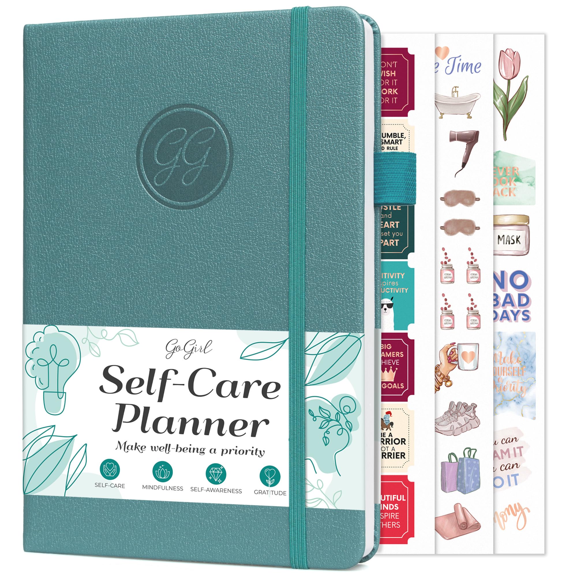 GoGirl Self-care Journal – Daily Mental Health Notebook with Mood & Wellness Trackers – Personal Development, Meditation & Reflection Journal for Women – Hardcover, Lasts 3 Months (Aquamarine)