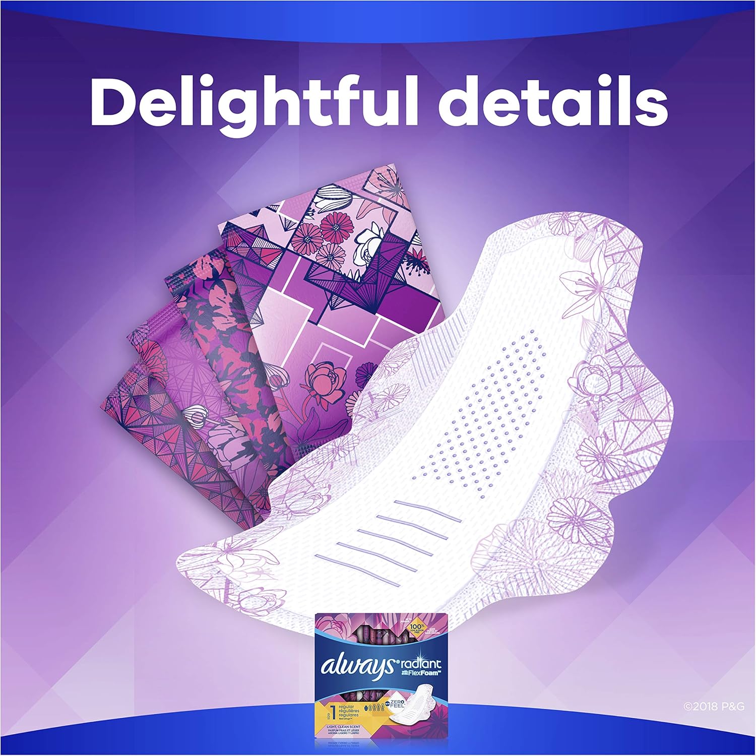 Always Radiant Feminine Pads for Women, Size 1, 90 Count, Regular Absorbency, Light Clean Scent (30 Count, Pack of 3 - 90 Count Total): Health & Personal Care