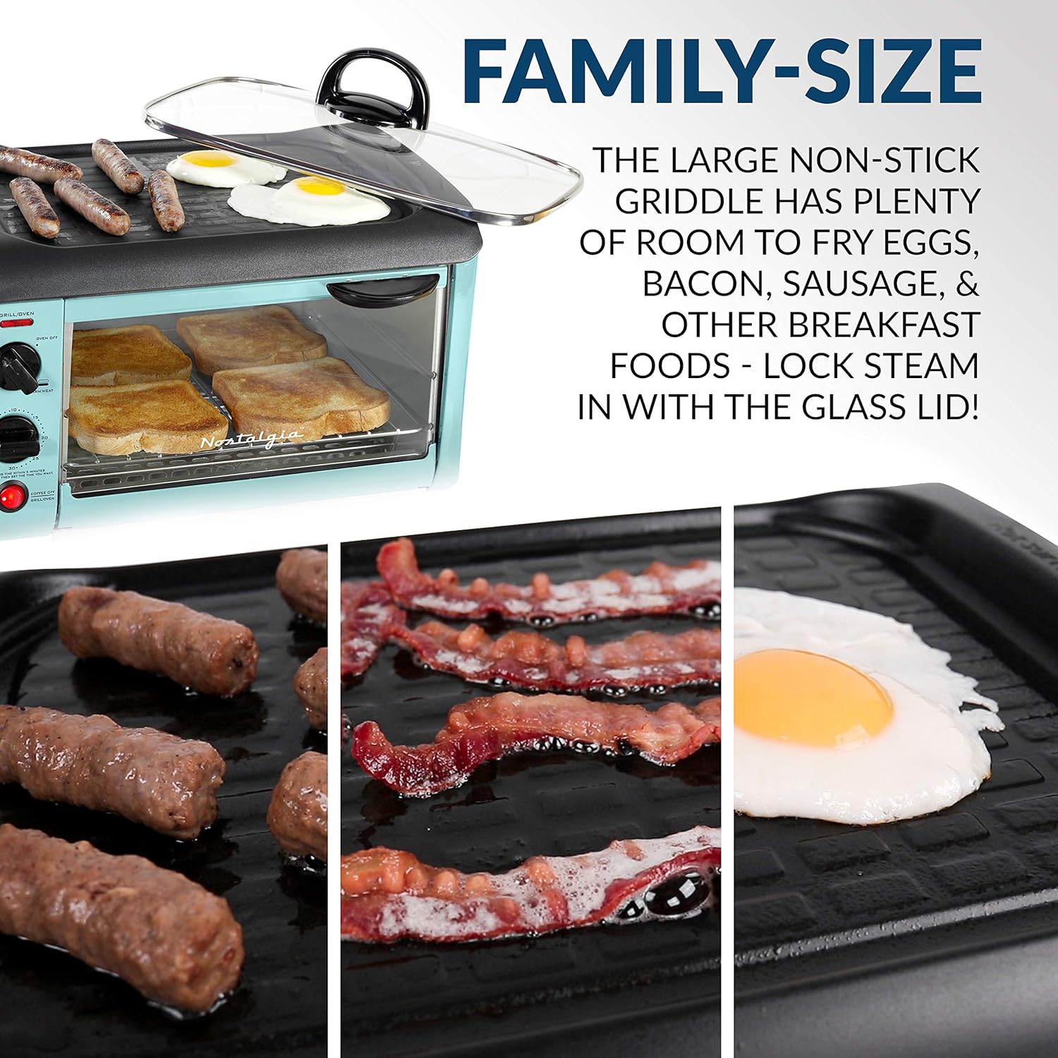 Nostalgia Retro 3-in-1 Family Size Electric Breakfast Station, Coffeemaker, Griddle, Toaster Oven, Aqua: Kitchen & Dining