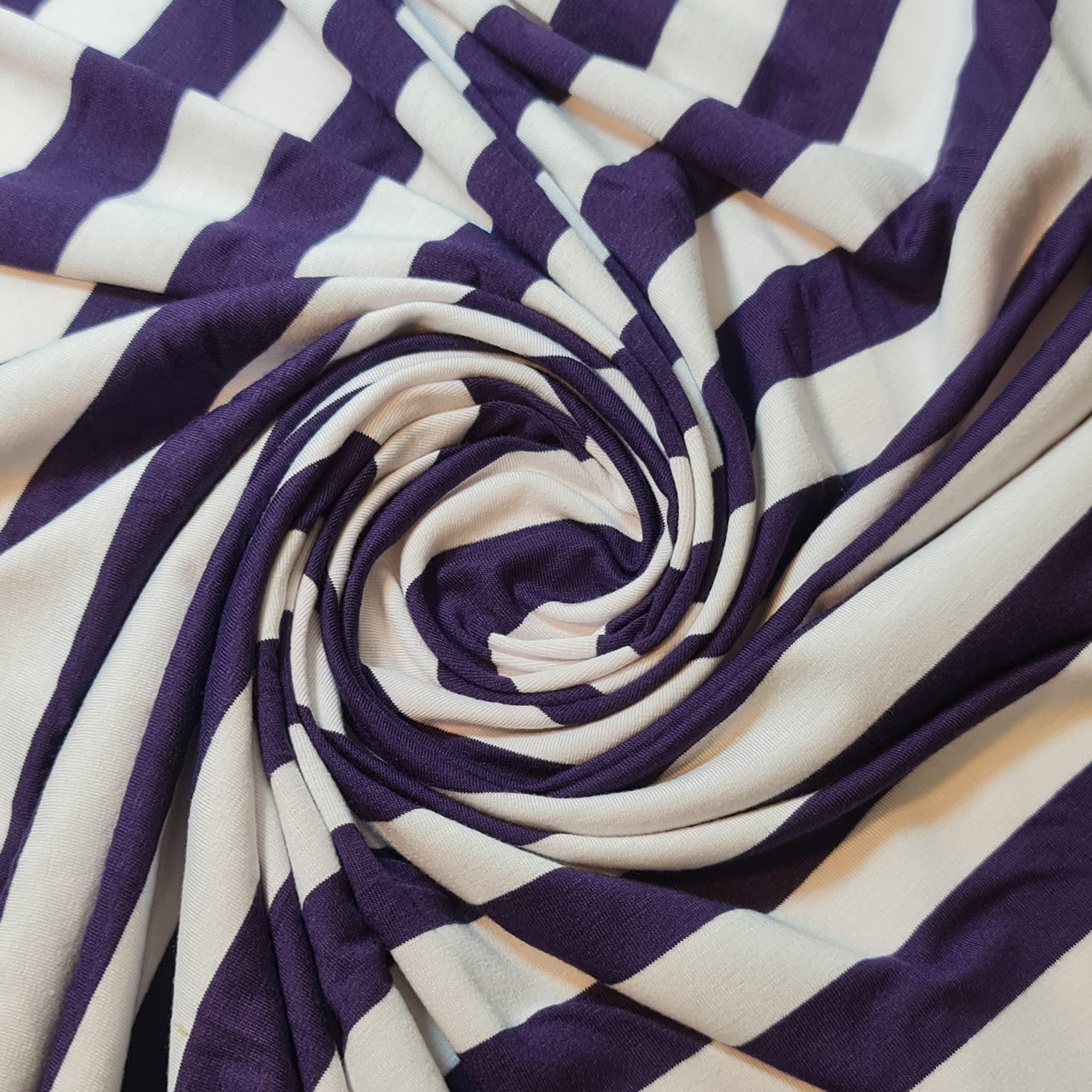 Soft Printed Cotton Jersey Stretch Knit Fabric – Ideal for T-Shirts, Babywear, Dressmaking & Crafts | 58" (150cm) Wide | Sold Per Meter (Pre-Cut) (Purple White Stripe)