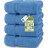 Utopia Towels 4 Pack Premium Bath Towels Set, 27 by 54 Inches, 100% Ring Spun Cotton 600GSM, Lightweight and Highly Absorbent Quick Drying Towels, Perfect for Daily Use, Electric Blue