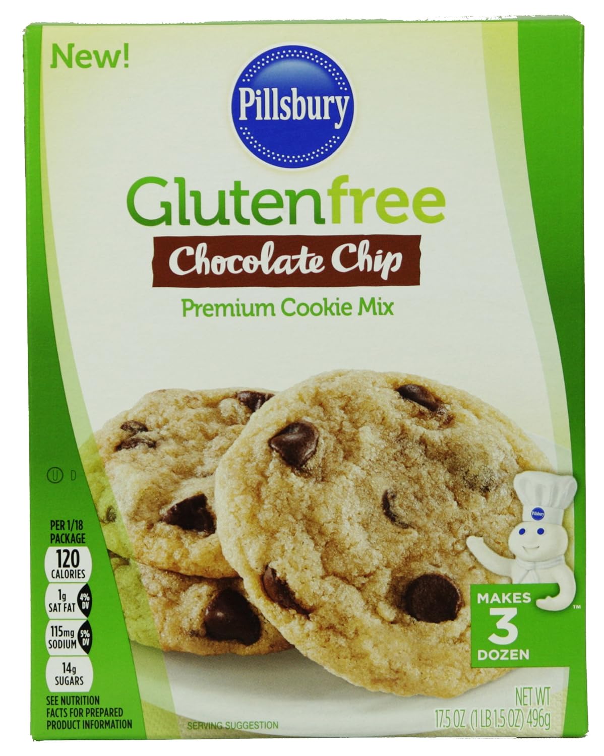 Pillsbury Gluten Free Chocolate Chip Premium Cookie Mix, Makes 3 Dozen Cookies (2 Pack)