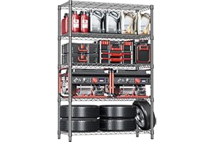 IZEUK 5-Tier Heavy Duty Metal Storage Shelving Unit (Black, 17.7" D x 47.2" W x 72.3" H, 1750 lbs Capacity), Adjustable Steel Wire Rack Shelf Organizer for Garage, Kitchen, Basement, Laundry, Office