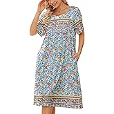 VTUOFC House Dresses for Women with Pockets Floral Cotton Nightgowns Short Sleeve Moo Moos for Women Mumu Moomoo Dress