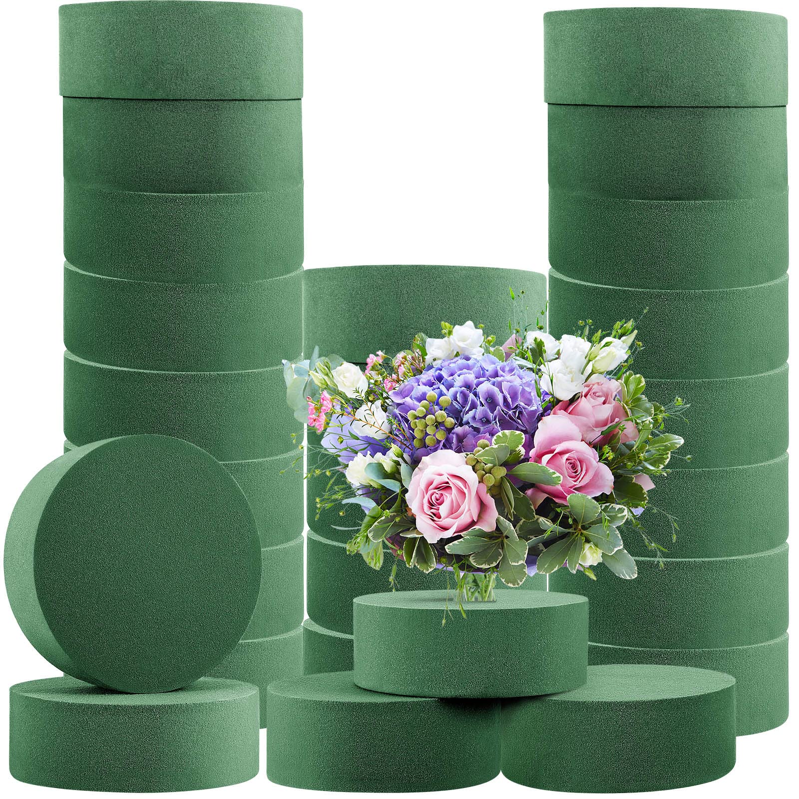 Photo 1 of 24 Pcs Floral Foam Blocks 4.72 x 1.57" Florist Floral Round Foam Blocks Dry and Wet Green Foam for Flower Arrangement Fresh and Artificial Flowers Wedding Party Decoration Supplies