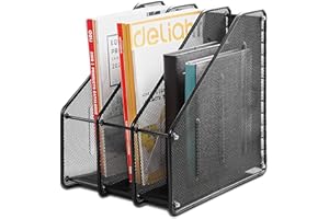deli Mesh Magazine File Holder, Desk Organizer File Folder Document Rack for Office Organization and Storage, 3 Vertical Compartments, Black