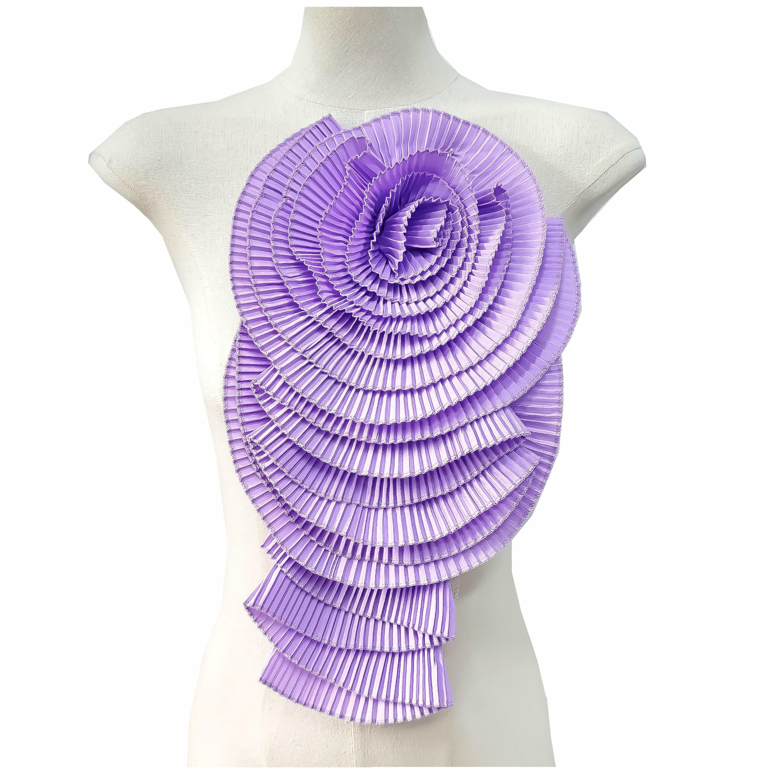 Photo 1 of **VERY SMALL***3D Colorful Pleated Large Flower Appliques Chest Flower Patches with Pin DIY for Women Dress Clothing Handmade Fabric Stickers (Purple)