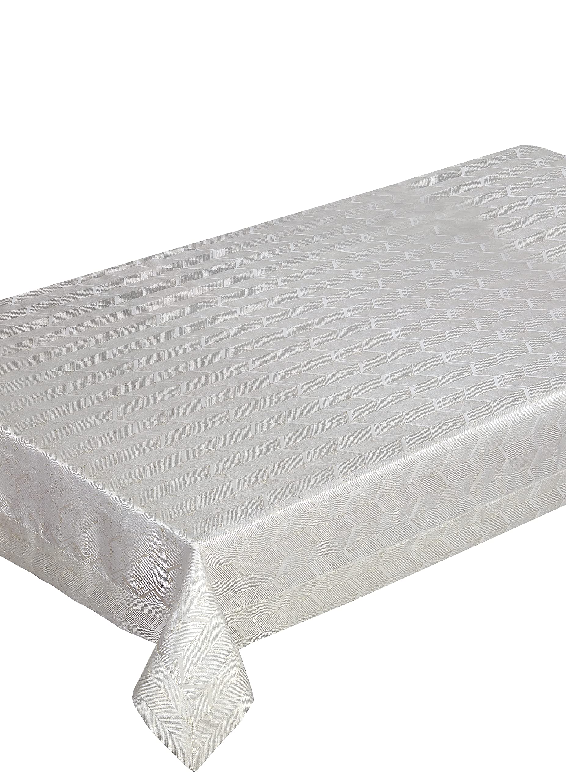 Violet Linen Princess Zig Zag Vertical Stripes Chevron Pattern Seats 12 to 14 people, Polyester Jacquard, with Metallic Thread, Rectangle, Tablecloth, 70" X 140", Cream