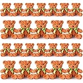 Hungdao 24 Pcs Bear Bulk Plush Stuffed Animals 10 Inch Cute Soft Stuffed Bear with Green Bow for Valentine's Day Wedding Baby Shower Birthday Party Gift Christmas(Dark Brown)