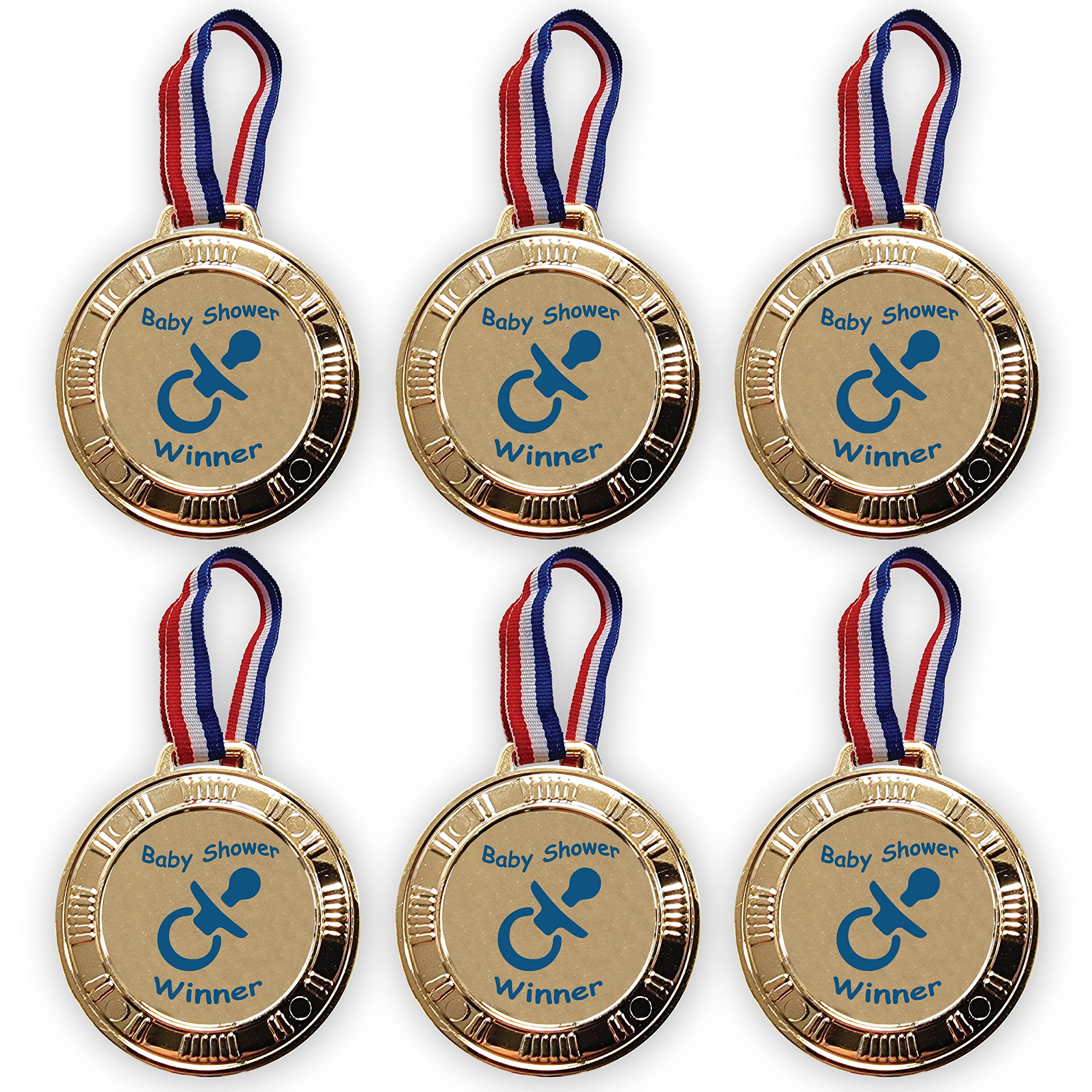 Baby Shower Party Games Winner Medals x 6 - Baby Shower Prize, Baby Shower Favours (Blu)