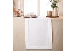 D'MOKSHA HOMES D'Moksha White Linen Table Runner 72 inches Long, Valentines Day Table Runner, White Table Runner, Easter Table Runner 72 inch, Country Table Runner - Machine Washable - Hemstitch, 14x72 inches