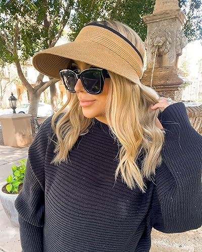 FURTALK Womens Sun Visor Hat Straw Sun Visors for Women Summer Packable  Ponytail Beach Hats for Women Travel U