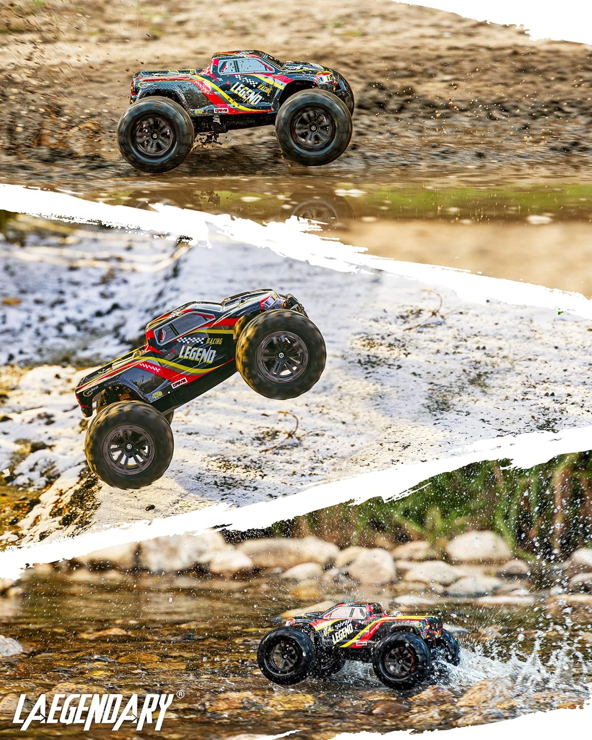 1:10 Scale Large RC Cars 48+ kmh Speed - Boys Remote Control Car 4x4 Off Road Monster Truck Electric - All Terrain Waterproof Toys Trucks for Kids and Adults - 2 Batteries + Connector for 40+ Min Play: Toys & Games