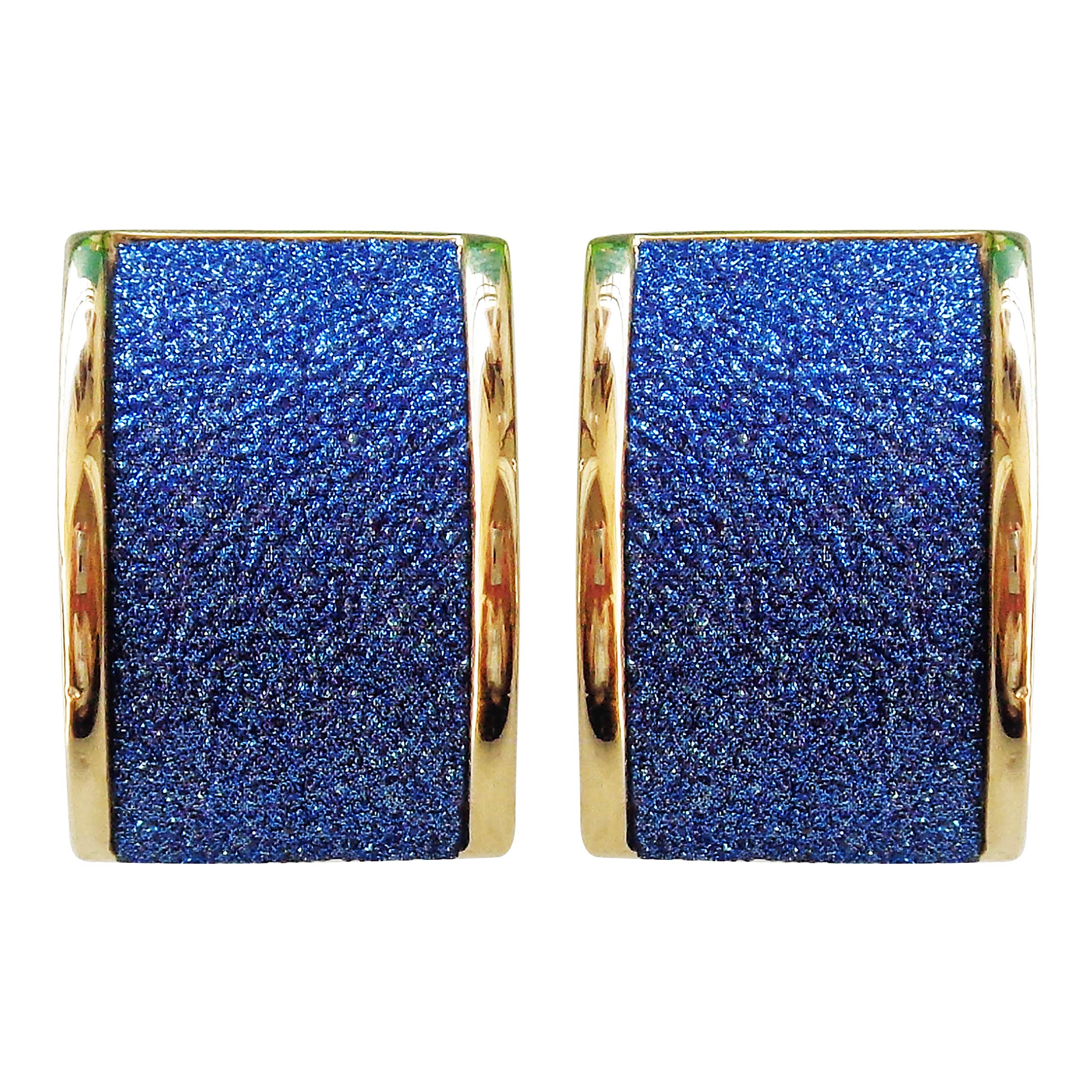 Navachi 18k Gold Plated Square Rainbow Blue Glitter Az1453e Clip-on Stud Earrings