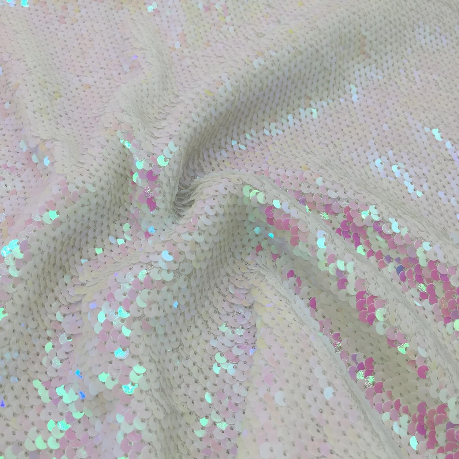ShinyBeauty Sequin Fabric Changed White,Sequin Fabric by the Yard