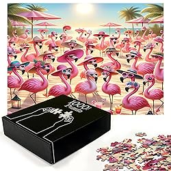 Ambesonne Flamingo Jigsaw Puzzle, Summer Beach with