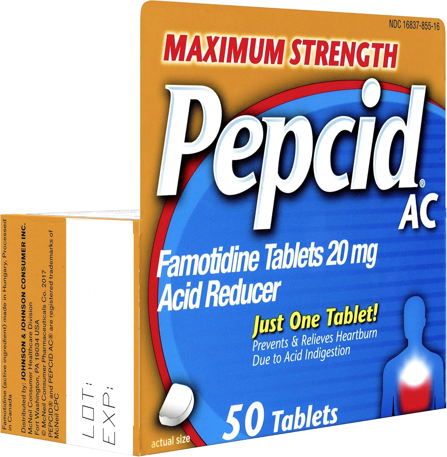 Pepcid AC Maximum Strength with 20 mg Famotidine for All-Day Heartburn Prevention & Relief, 50 ct.: Health & Personal Care
