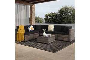 LOUVIXA 7 Piece Outdoor Patio Furniture Set, Outdoor Sectional Furniture, Rattan Chairs Glass Table Wicker Conversation Seating Sectional Sofa with Cushions