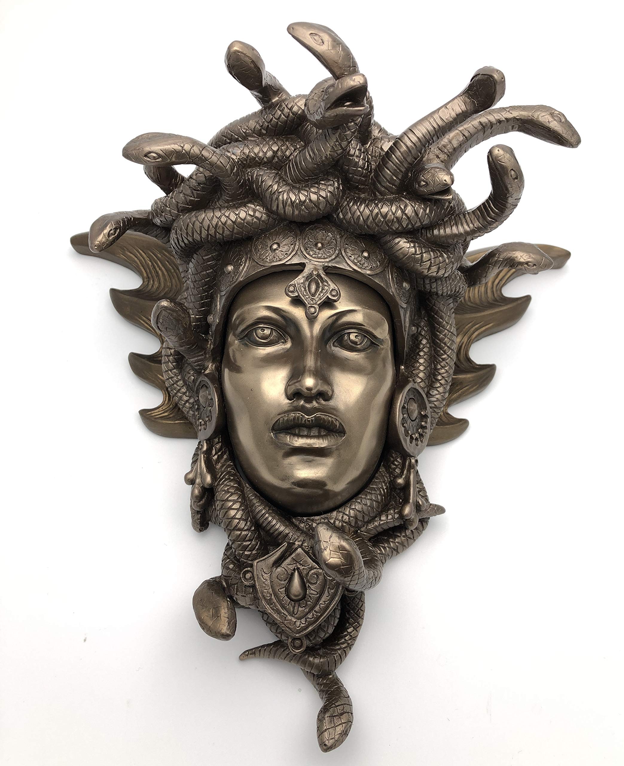Fiesta Studios Medusa Guardian Head Wall Plaque Sculpture Cold Cast Bronze Gift Home Decor Ornament Snakes H24cm