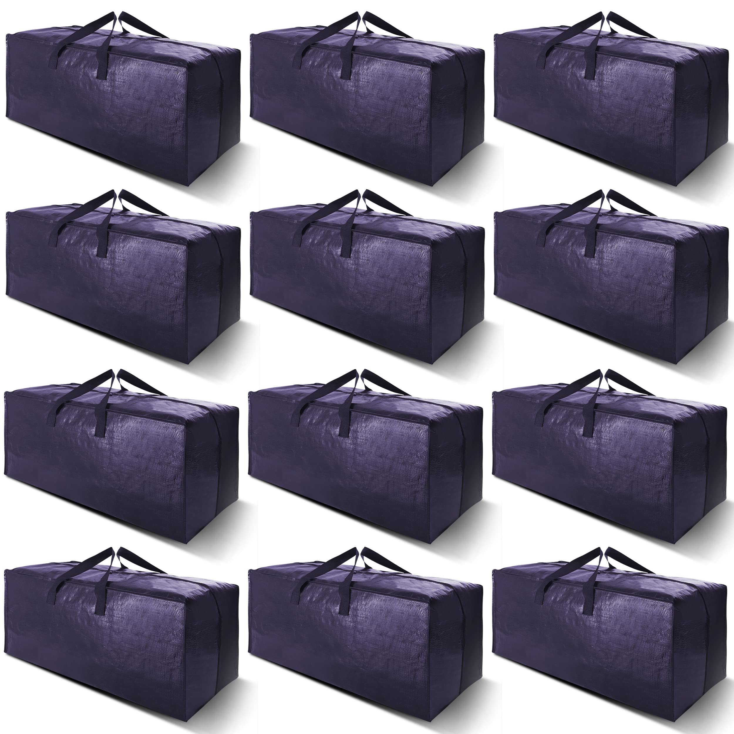 VELVETSURE 12 Pack Heavy Duty Extra Large Moving Bags W/Backpack Straps - Strong Handles & Zippers, Storage Totes For Space Saving, Fold Flat, Alternative to Moving Box and Storage Bin, Blue Image