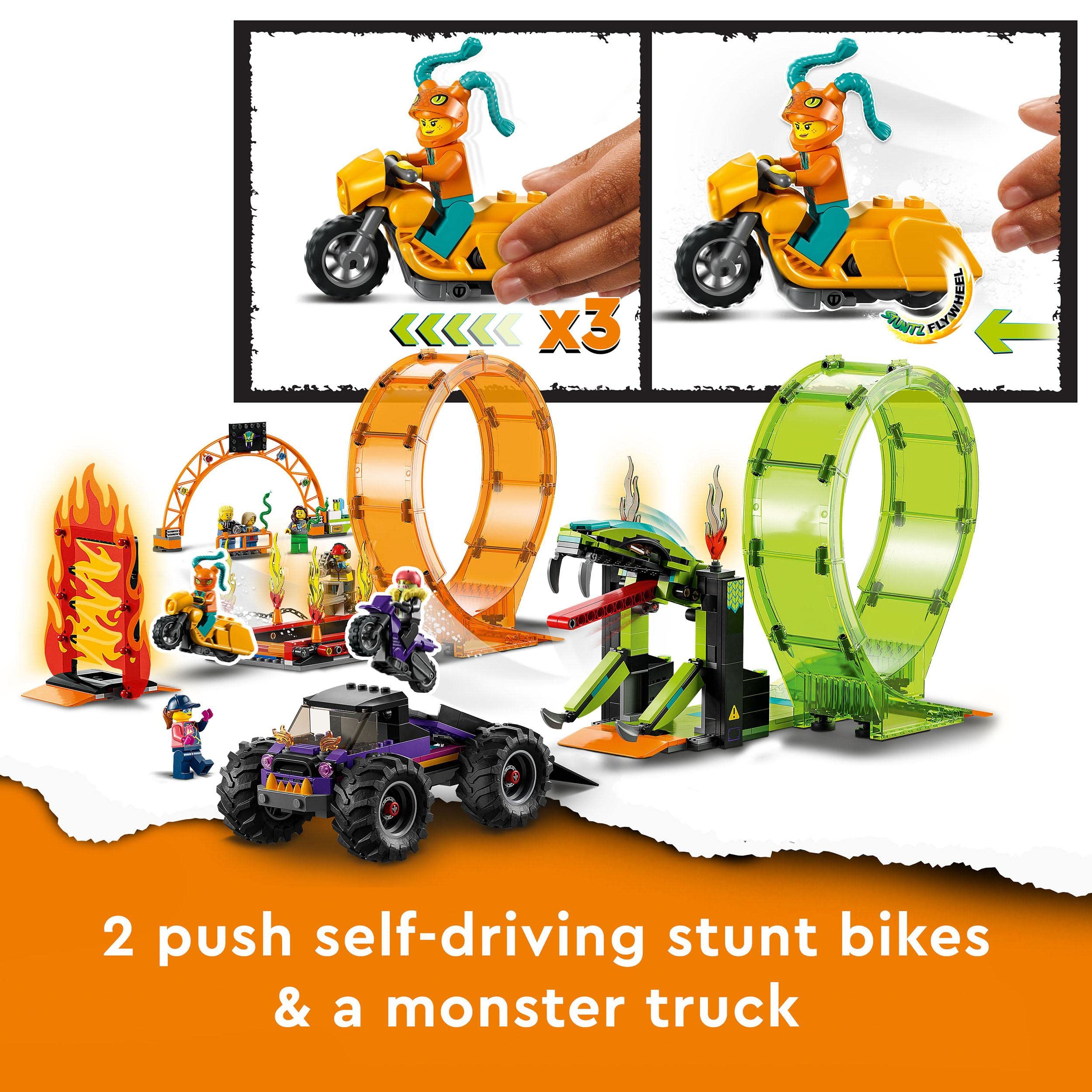 LEGO 60339 City Stuntz Stuntshow-Doppellooping Set, inkl. Rampe, Monstertruck, 2X Motorrad und 7 Minifiguren, Spielzeug für Kinder ab 7 Jahre 3
