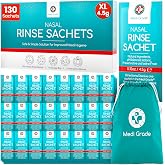 Medi Grade Sinus Rinse Packets, 130 Saline Salt Packets for Nasal Rinse | Pre-measured neti pot saline packets fit standard sinus rinse bottles, saline rinse for nasal irrigation, with storage bag