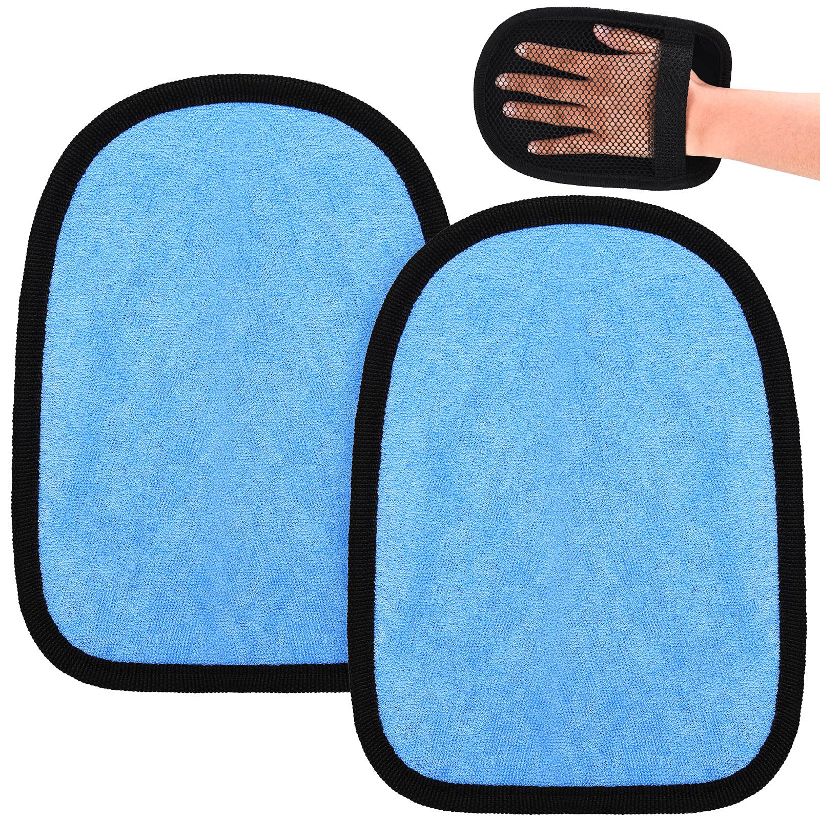 Photo 1 of Skylety 2 Pcs Sand Wipe Off Mitts Beach Mitt Wipe Duster Cleaner for Summer Volleyball Sandbox Water Activity Soft Towel Clean Sand from Skin Mitt Pack for Surf Ocean Lakeside Recreation(Blue)
