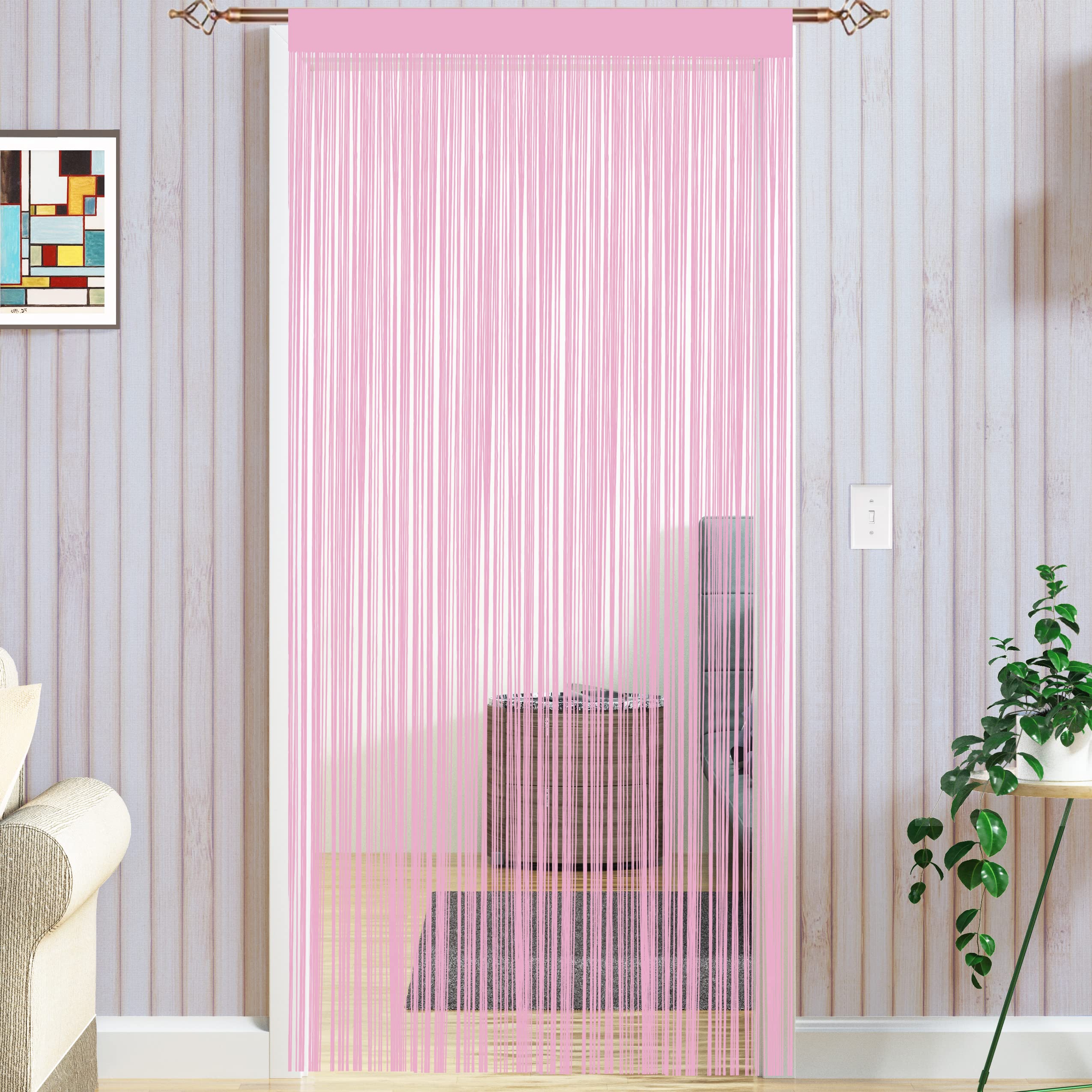 Taiyuhomes String Door Curtains Fly Screen Curtain For Window Decorations Living Room Doorways Crystal Plain Tassel (Pink, 90x200cm) โ image 1