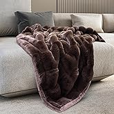 Mon Chateau 60" x 70" Hearthside Faux Fur Throw Blanket, Reversible Soft Blanket for Queen-Size Bed, Couch, or Sofa, Cozy Home Decor and Stylish Living Room Comfort, Winter Cream (Chestnut Square)