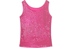 Noomelfish Girls Sequin Tank Tops Sparkly Glitter Dance Sleeveless Shirt (5-12 Years)