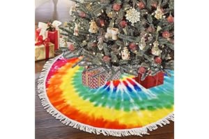 AHOOCUSTOM 36 Inch Tie Dye Christmas Tree Skirt, Colorful Tree Mat with Tassel Decor, Christmas Ornaments for Xmas Holiday Party