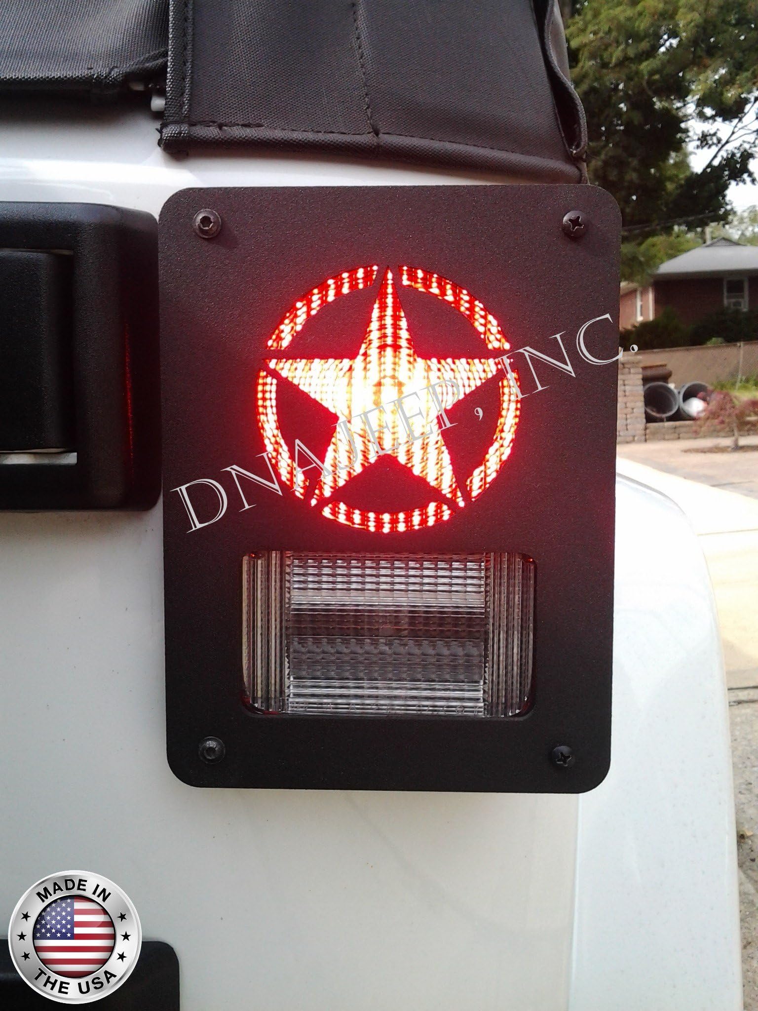 2pc Jeep Wrangler JK Model (2007-2016) "MILITARY STAR" Metal Tail Light Cover Guards made in USA by DNAJEEP, INC.
