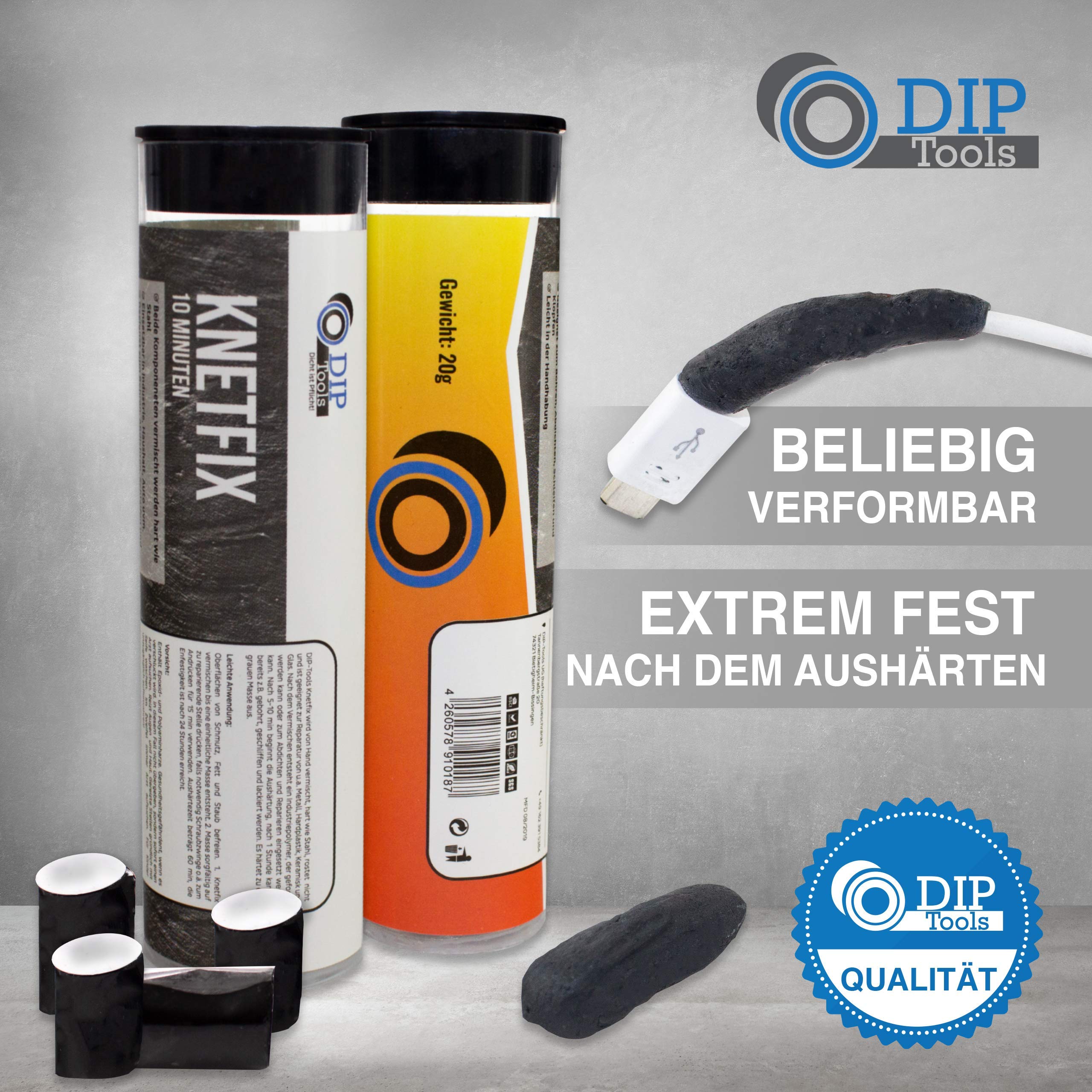 DIP-Tools Wasserdichte 2k Epoxidharz Knete - Epoxidharz mit Härter - 2 Komponenten Kleber - 2k Kleber - Powerknete, Reparaturknete (1x56g) 7