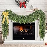 Palonu 9Ft Christmas Cedar Garland, Artificial Realistic Greenery Faux Garlands Touch Like Real Pine Needles Xmas Décor, Fireplace Mantle Table Stairs Porch Indoor Outdoor Holiday Decoration