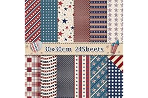 BOLSOME 24Sheets Vintage Patriotic Pattern Paper 4th of July Red Blue White Star Scrapbook Paper for Independence Day for Card Making Photo Album Decorations
