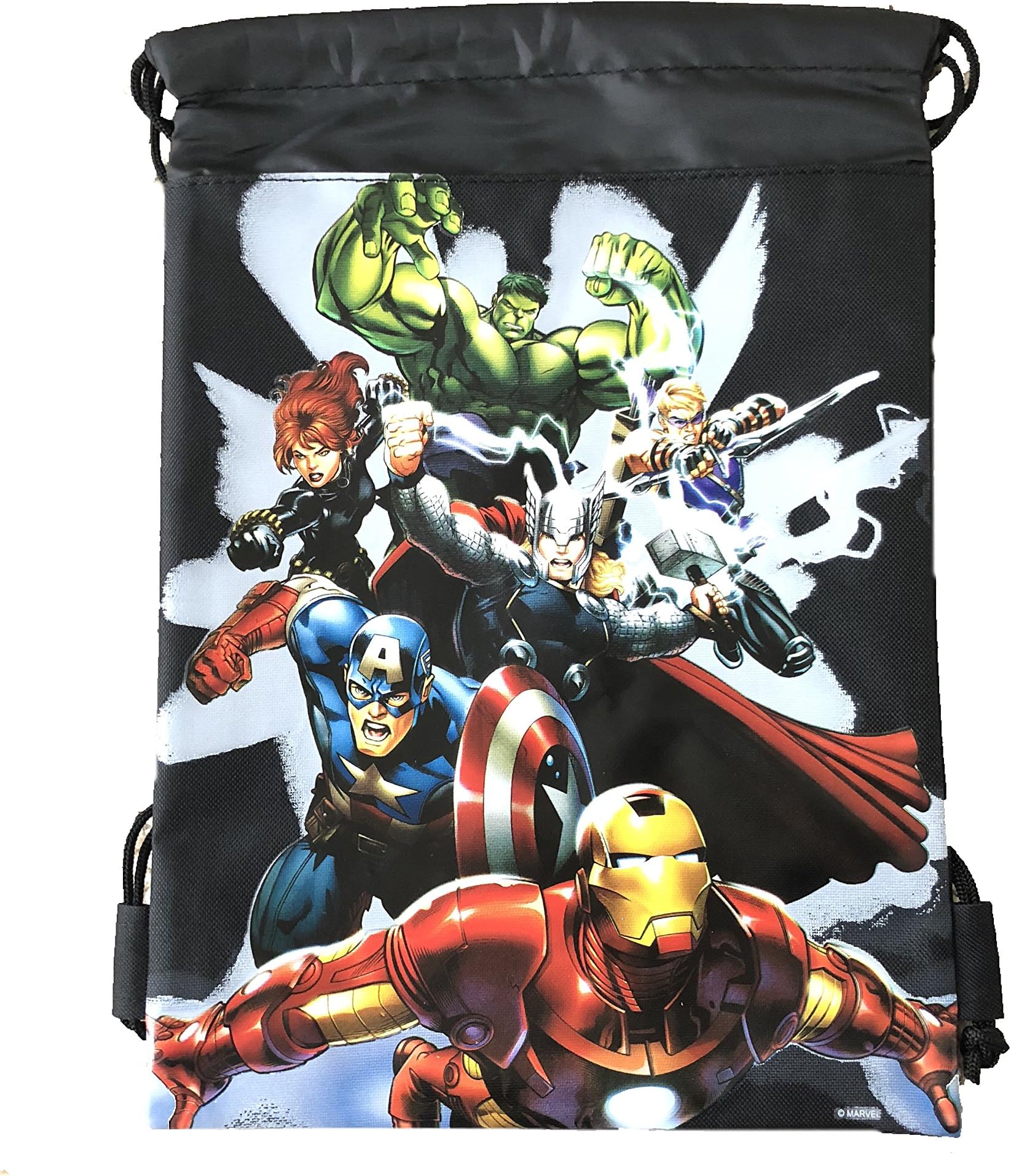Marvel Avengers Drawstring Backpack Sling Tote School Sport Gym Bag (Gold) (Avenger Black)