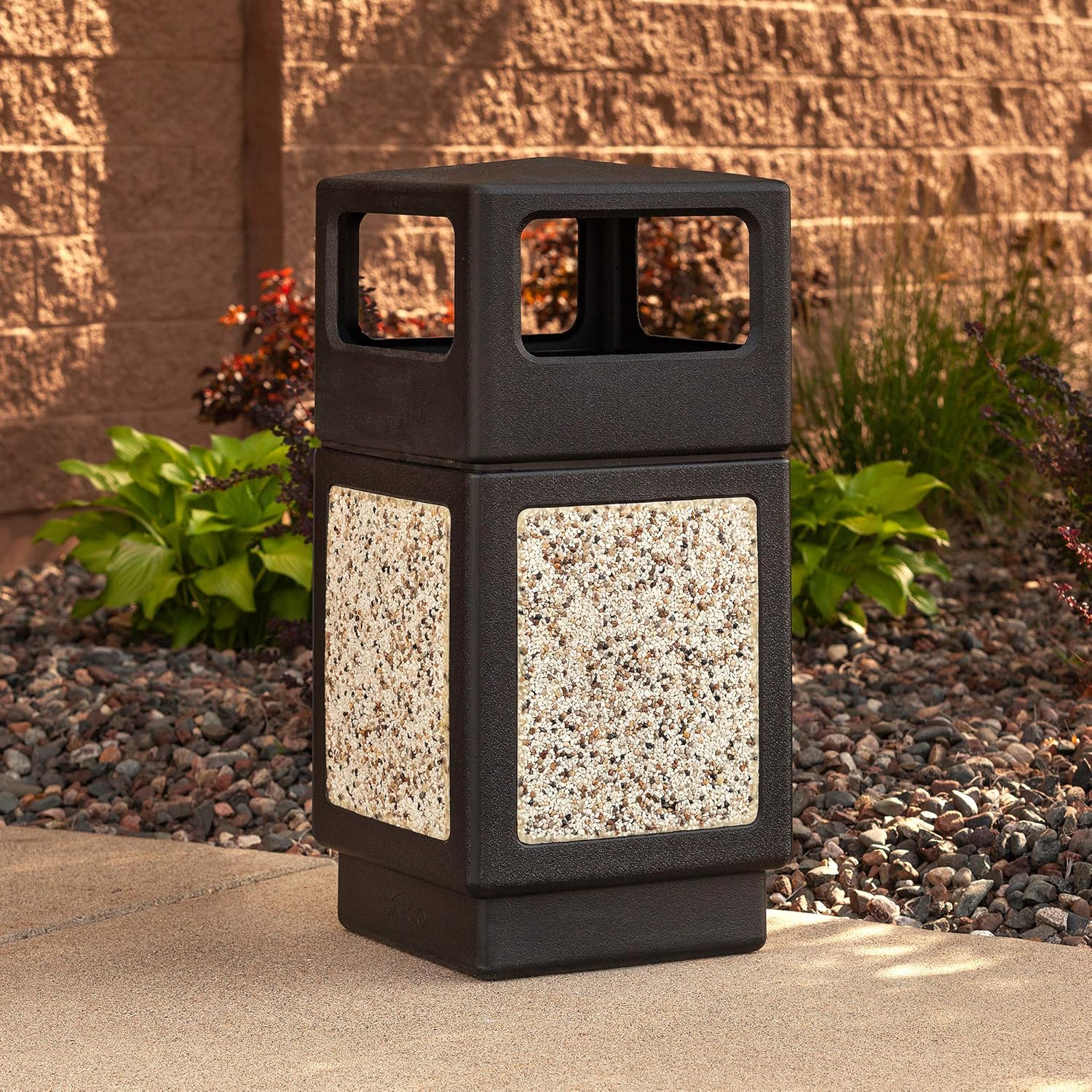 Safco Products Canmeleon Outdoor/Indoor Aggregate Panel Trash Can 9472NC, Black, Natural Stone Panels, Outdoor/Indoor Use, 38-Gallon Capacity: Office Products