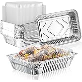 Fit Meal Prep 50 Pack 2.25 lb Aluminum Foil Pans with Clear Lids, 8.5 x 6.15 x 2.15 Disposable Aluminum Food Take Out Contain
