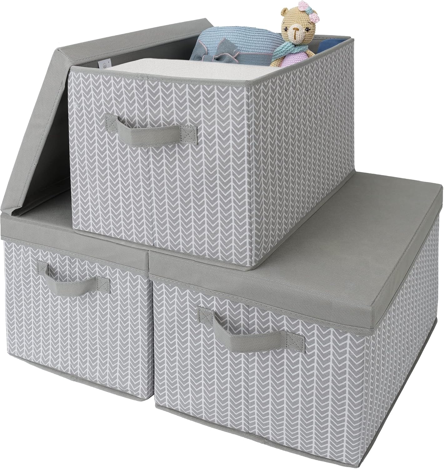 GRANNY SAYS Extra Large Fabric Storage Bins with Lids, Stackable Closet Storage Bins, Decorative Storage Box for Bedroom, Gray/White, 3-Pack
