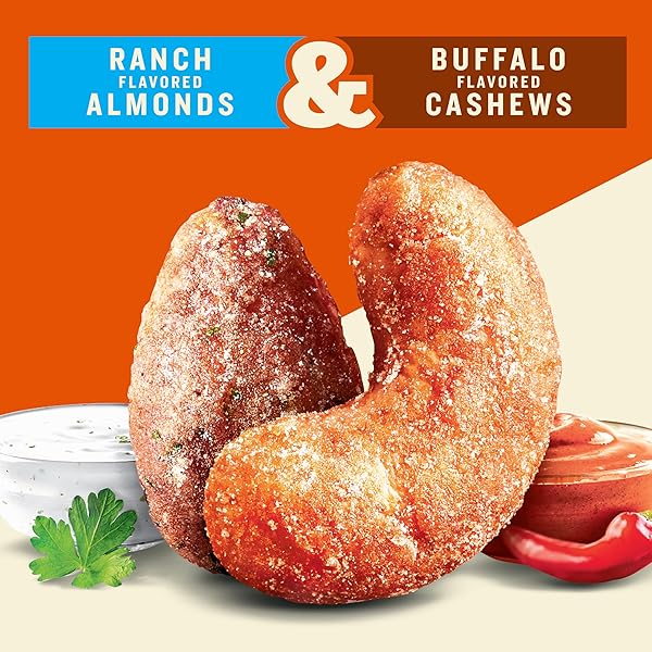 PLANTERS NUT DUOS, FLAVORED NUTS, RANCH ALMONDS & BUFFALO CASHEWS 5OZ