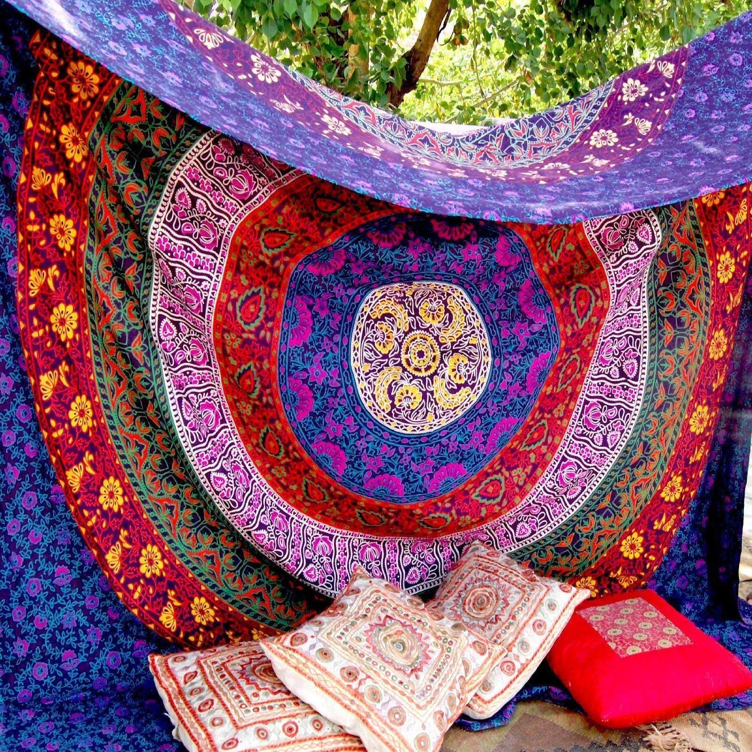 RAJRANG Cotton Mandala Multicolor Tapestry for Wall Hanging, Boho Room Decor, Indian Wall Art, Yoga Decor, Beach Blanket, Living Room & Bedroom – 137x213 cm