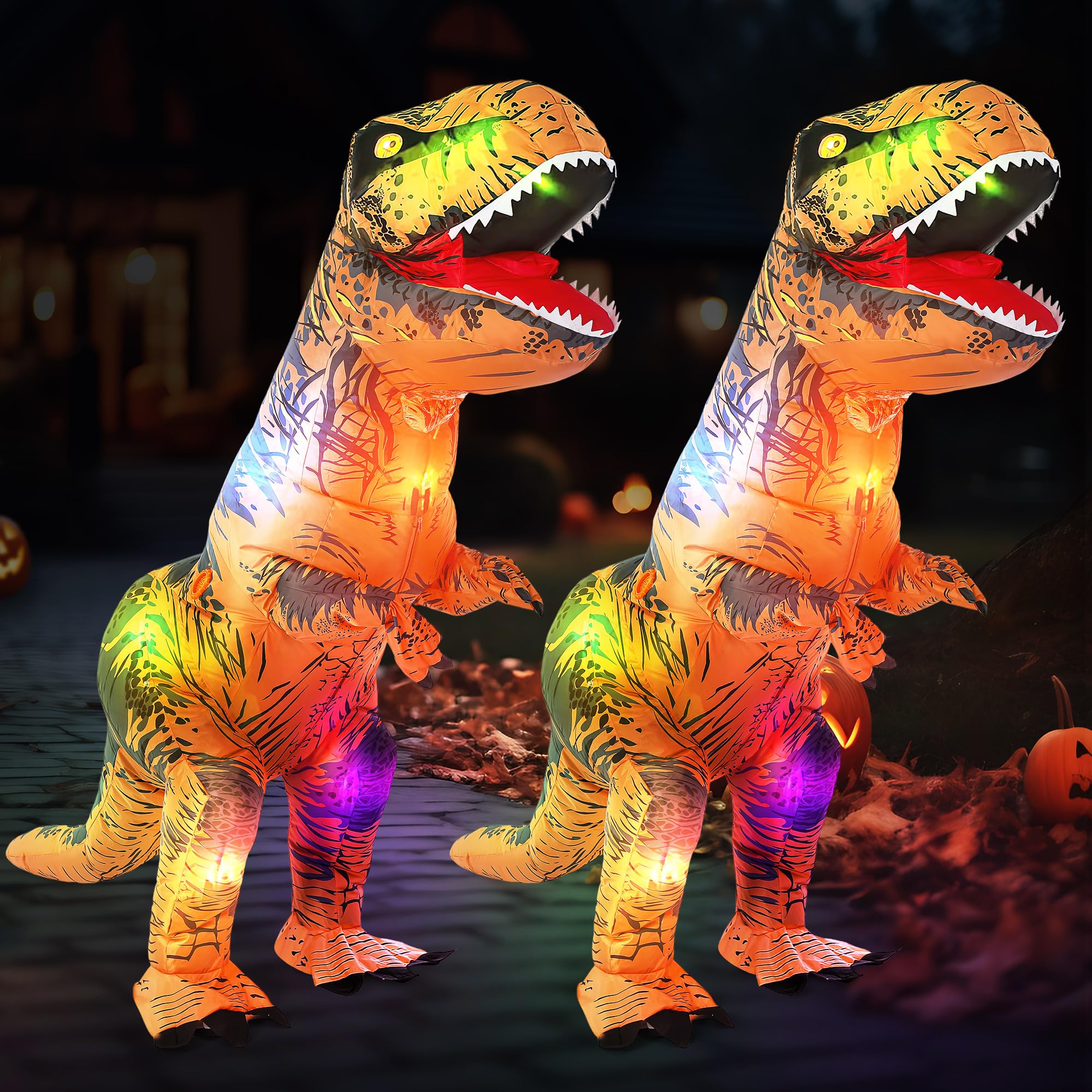 Photo 1 of 2 Sets Inflatable Dinosaur Costume for Adults with LED Lights, 7.2ft Blow up Dinosaur Costume Adult, For Themed Party and Halloween, Includes Fan and Battery Boxes