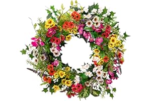 Balsam Hill Outdoor Meadow Spring Wreath - 22" Premium UV-Protected Floral Door Wreath for Front Door, Patio, Garden & Year-Round Outdoor Display