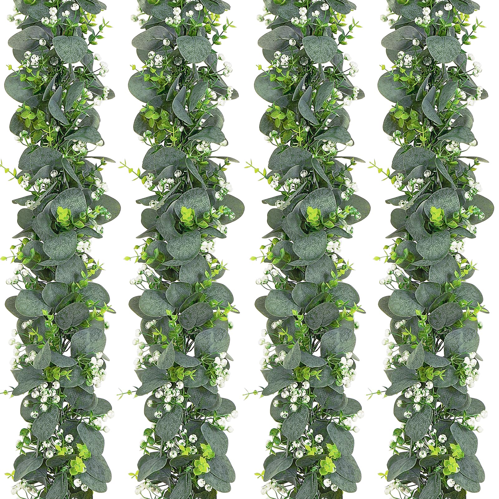 Photo 1 of Dolicer 4 Packs 6FT Artificial Eucalyptus Garland, Faux Greenery Garland Fake Vines Hanging Silver Dollar Eucalyptus Leaves for Wedding Backdrop Arch Table Wall Party Home Decor