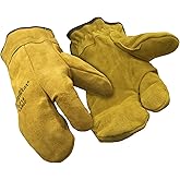 RefrigiWear Three-Finger Leather Cowhide Mitt, Sherpa Lined Work Mitten Glove