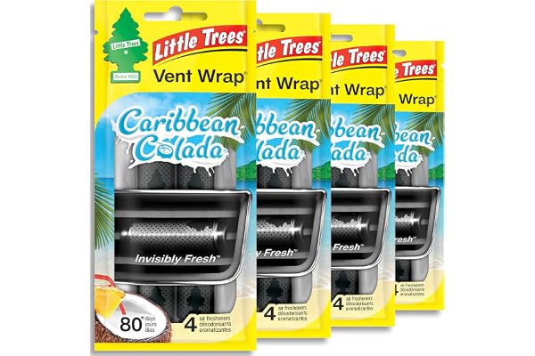 LITTLE TREES Car Air Freshener. Vent Wrap Provides Long-Lasting Scent, Slip on Vent Blade. Caribbean Colada, 16 Air Freshener