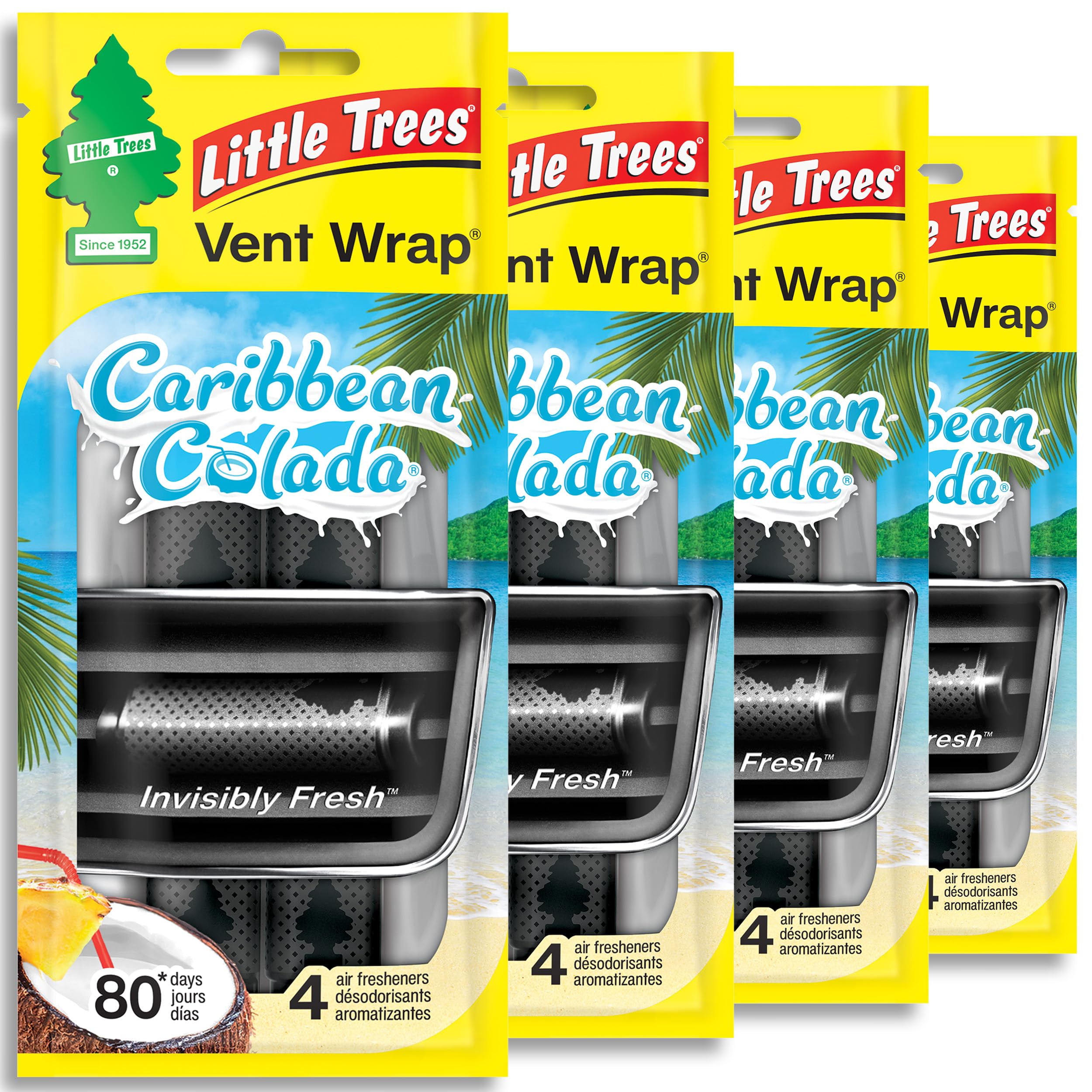 LITTLE TREES Car Air Freshener | Vent Wrap Provides Long Lasting Scent, Invisibly Fresh | Caribbean Colada, 16 Air Fresheners