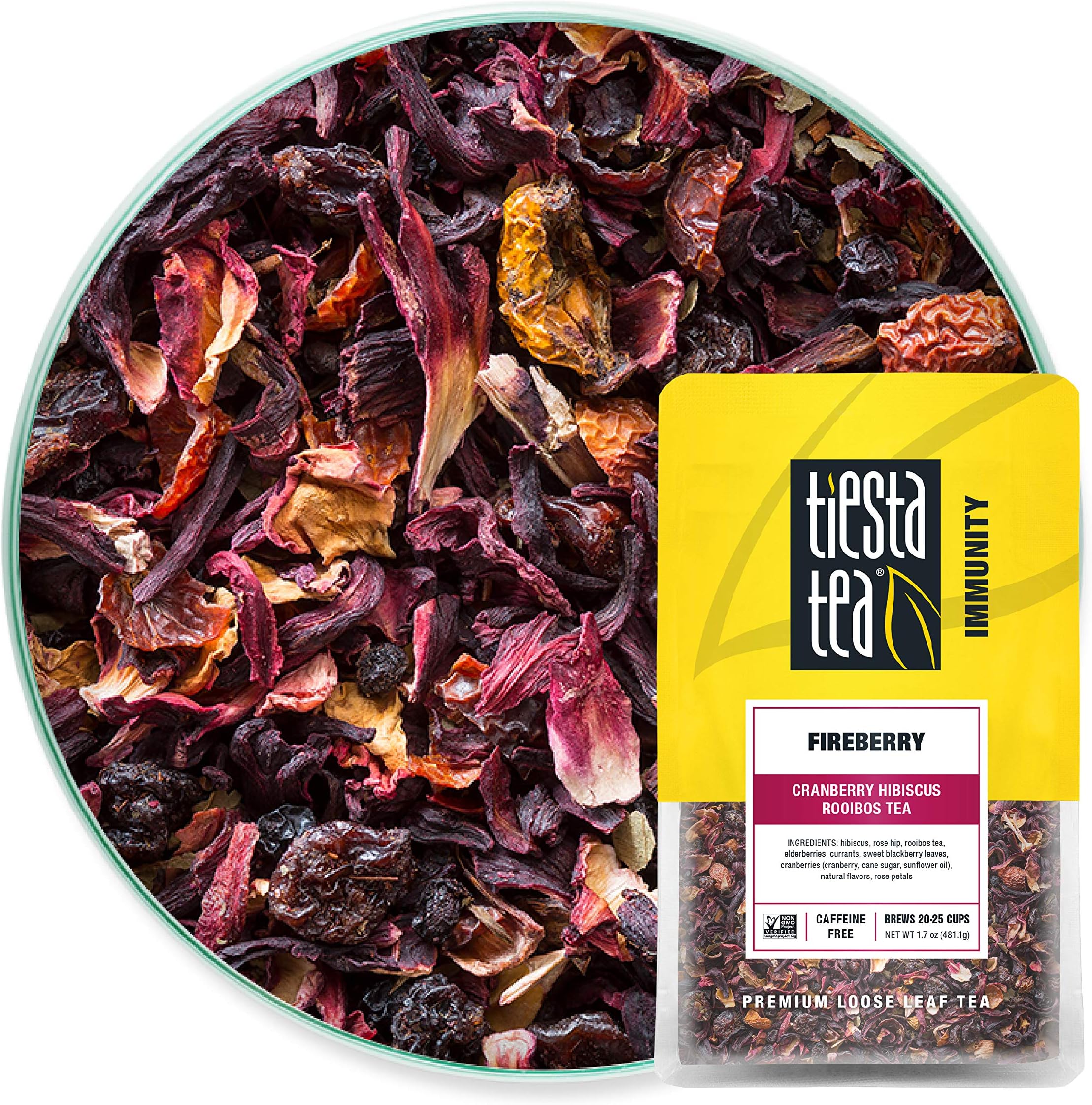 Cranberry Hibiscus Rooibos Tea | FIREBERRY by Tiesta Tea | Caffeine Free | Loose Leaf Herbal Tea Immunity Blend | Non-GMO | 1.7 Ounce Pouch Size | Pack of 6