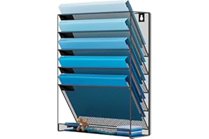 Auvo ADO01 Wall File Holder, 6-Tier Hanging Wall File Organizer, Mount Paper Folder Mail Organizer for Office/School, Black